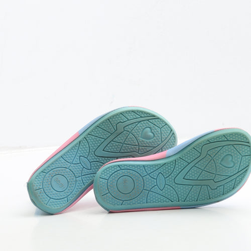 Preworn Girls Multicoloured Polyester Slip On Flat UK 12 30 - Unicorn & Rainbow Detail. Aqua Shoes