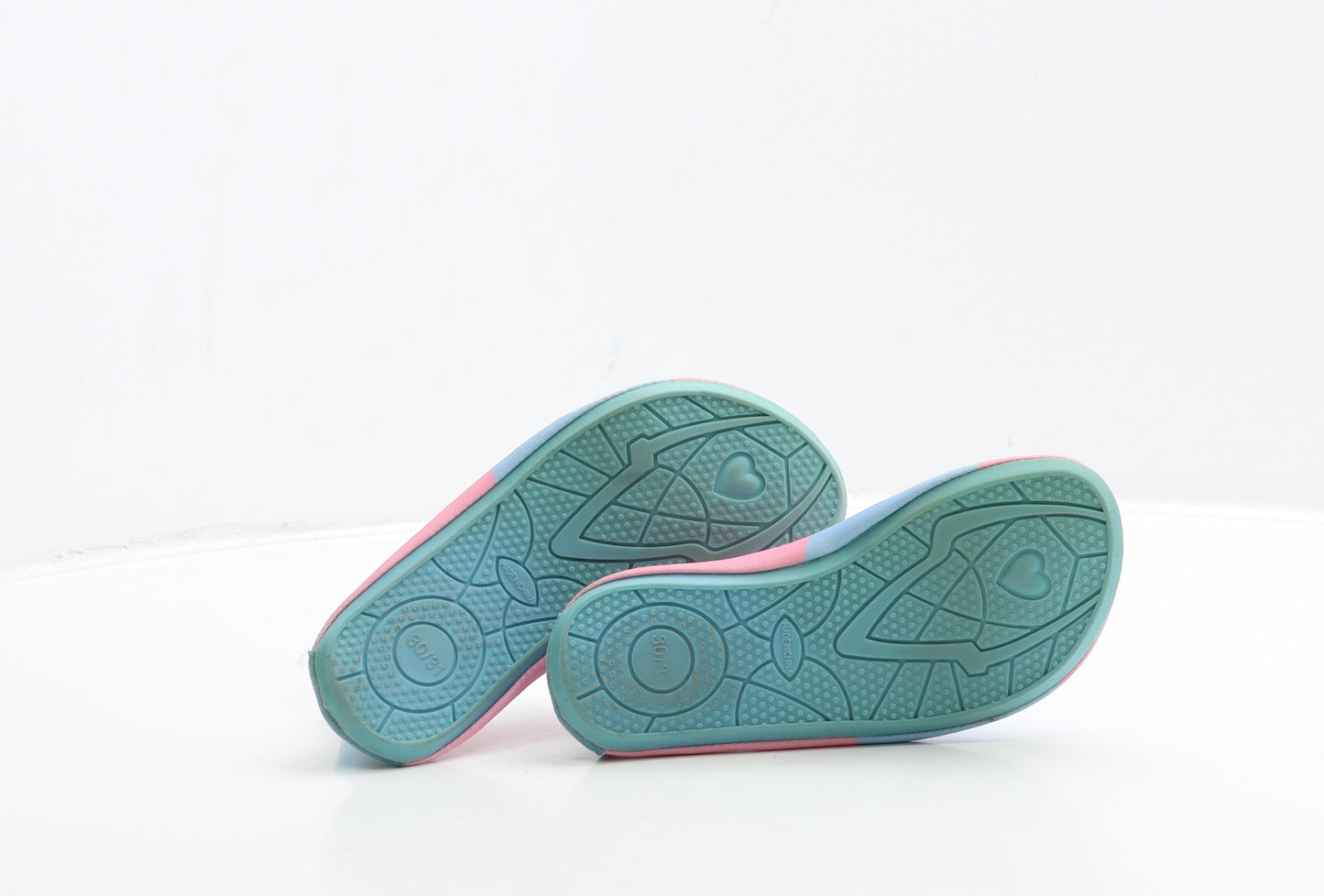 Preworn Girls Multicoloured Polyester Slip On Flat UK 12 30 - Unicorn & Rainbow Detail. Aqua Shoes