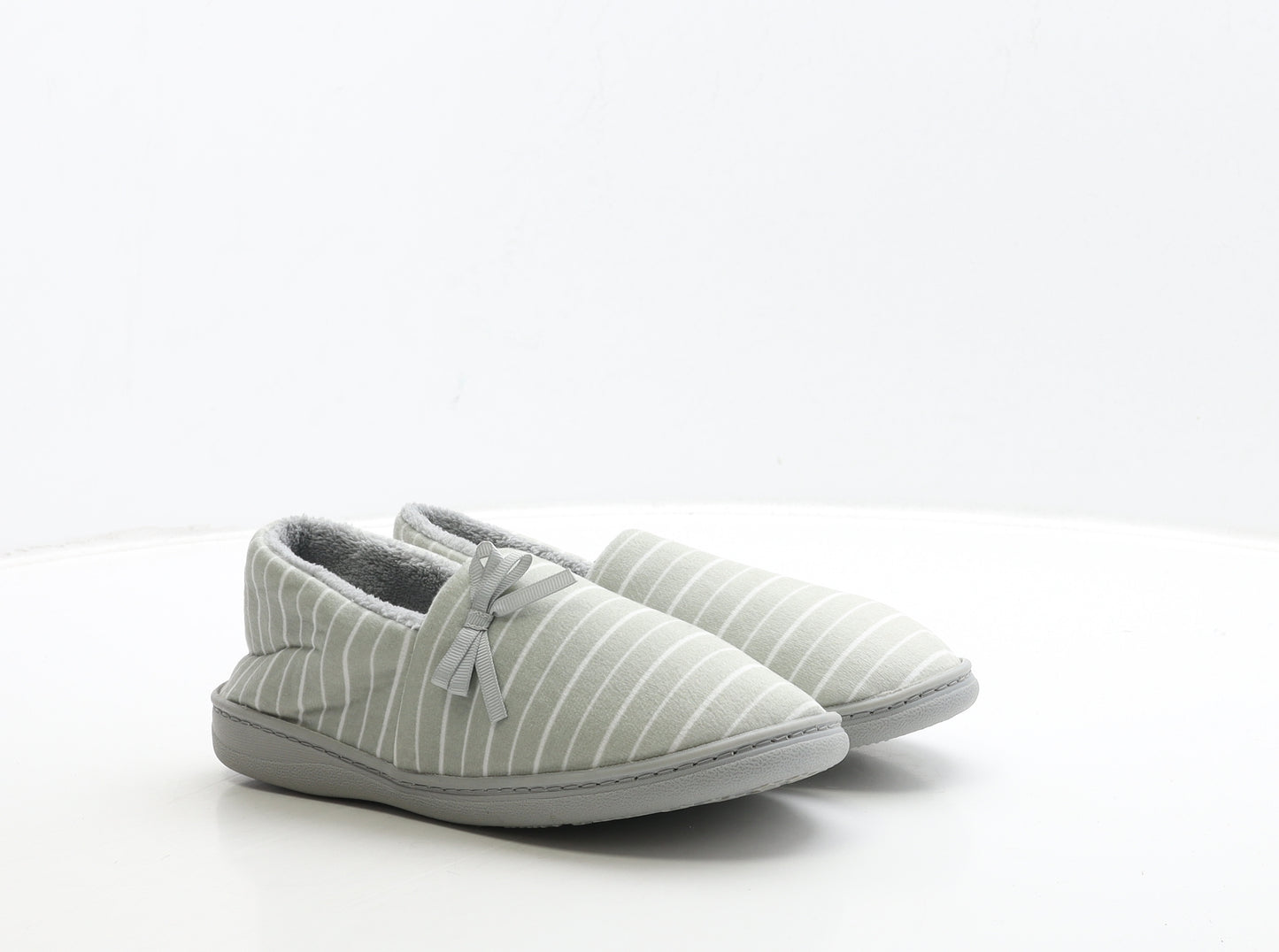 TU Womens Grey Striped Polyester Loafer Slipper UK