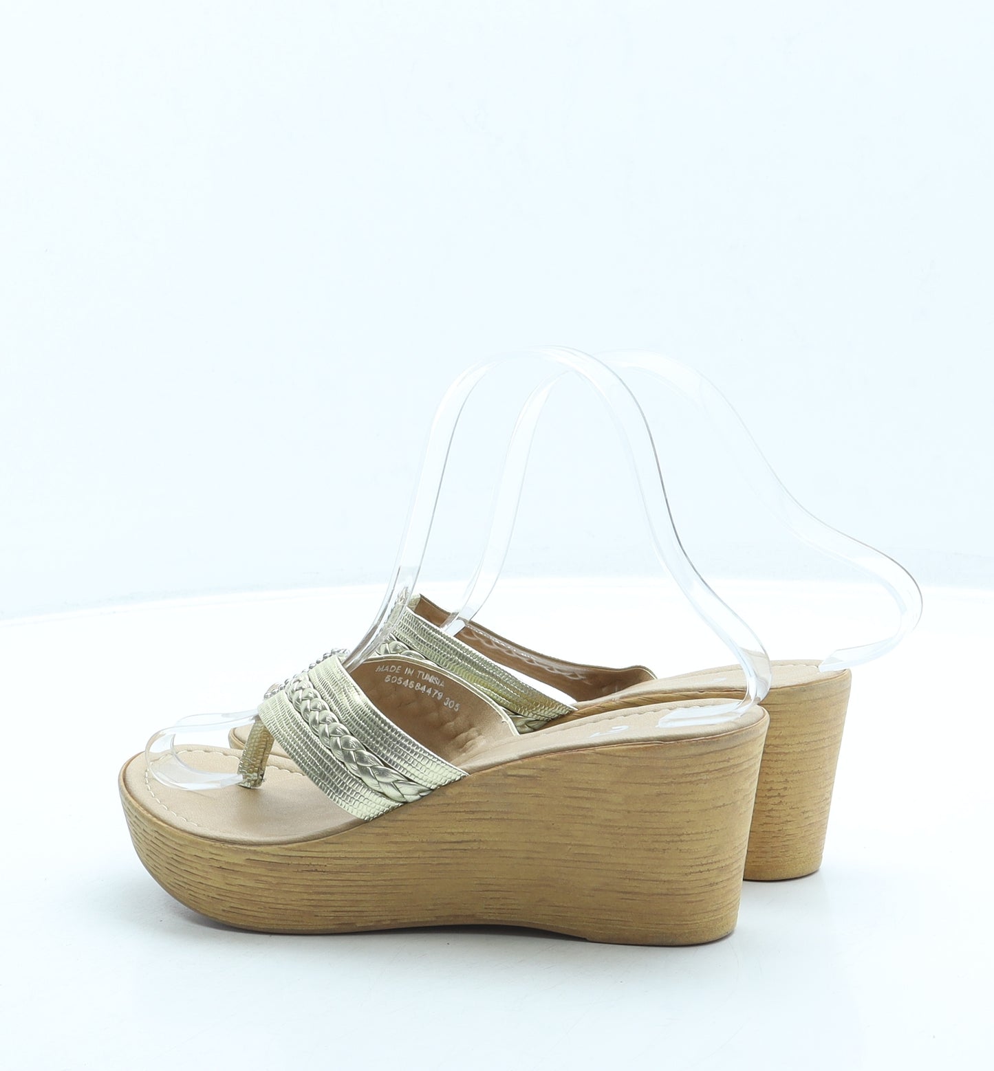 TU Womens Gold Leather Thong Sandal UK 3