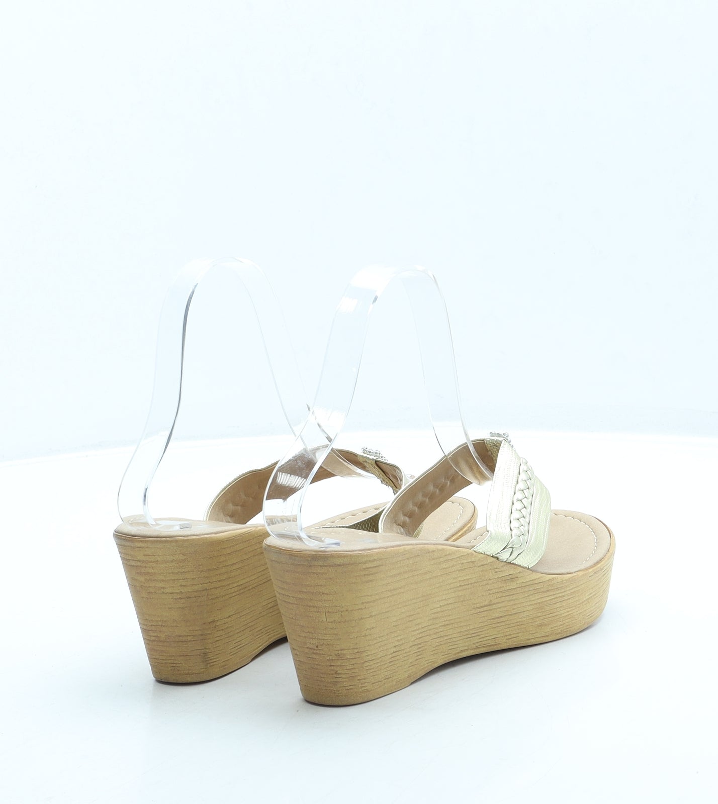 TU Womens Gold Leather Thong Sandal UK 3