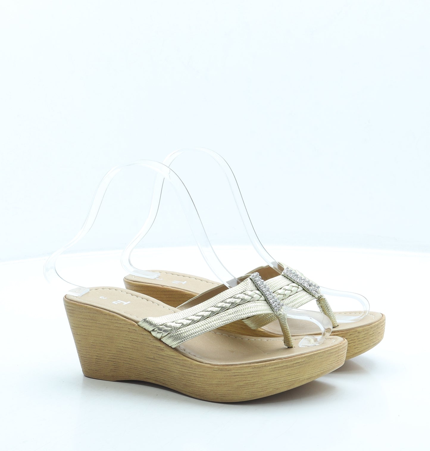 TU Womens Gold Leather Thong Sandal UK 3