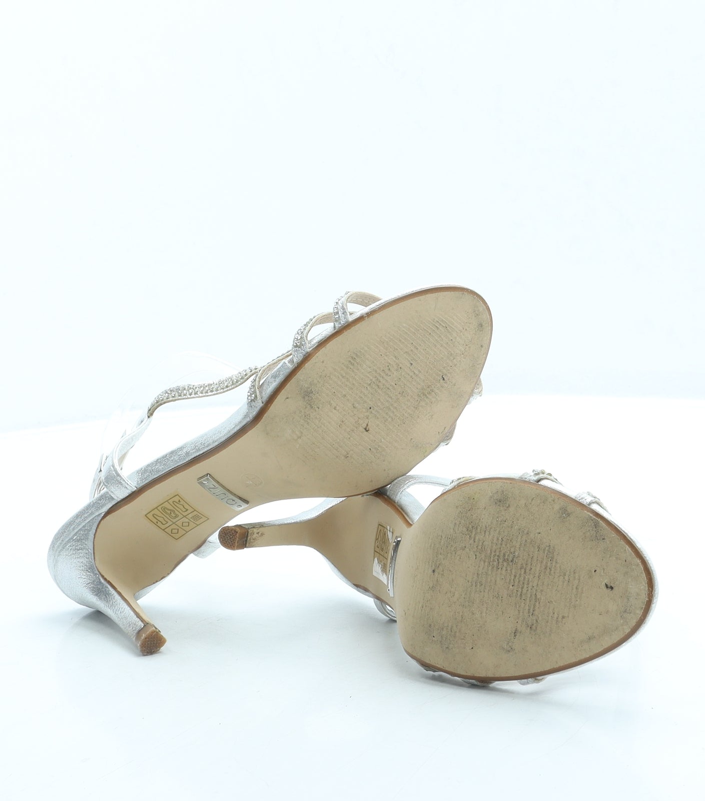 Quiz Womens Silver Leather Strappy Heel UK 4 37 - Wide Fit