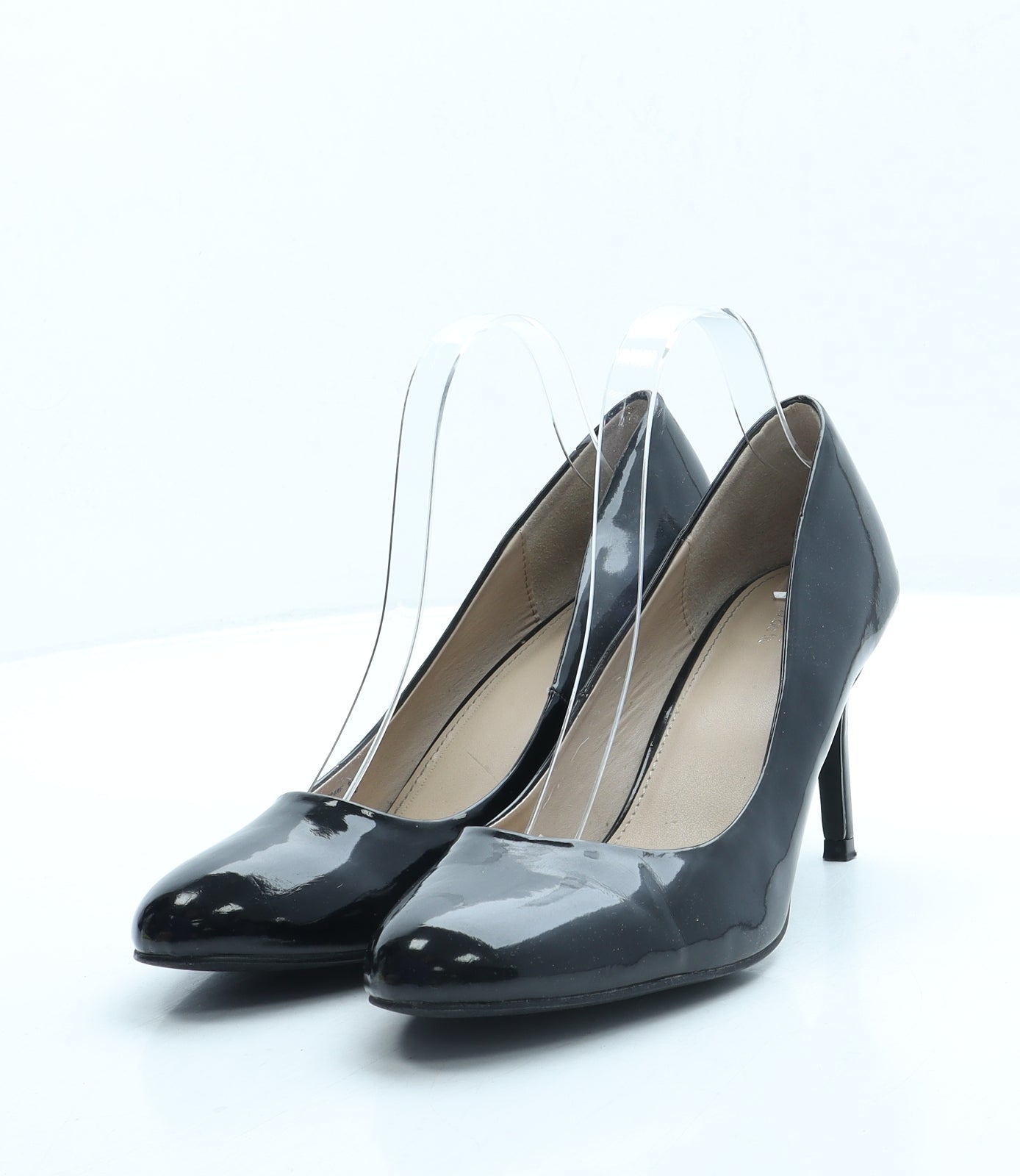 NEXT Womens Black Leather Court Heel UK 6.5 40 - Wide Fit