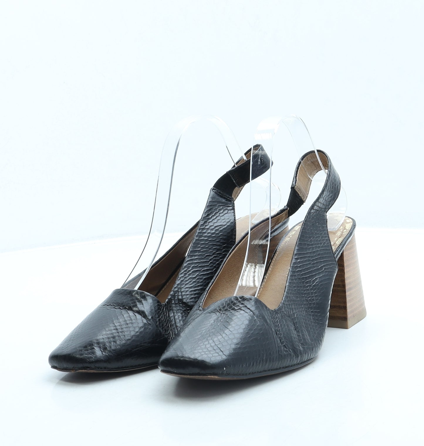 NEXT Womens Black Leather Slingback Heel UK 7 41 - Wide Fit