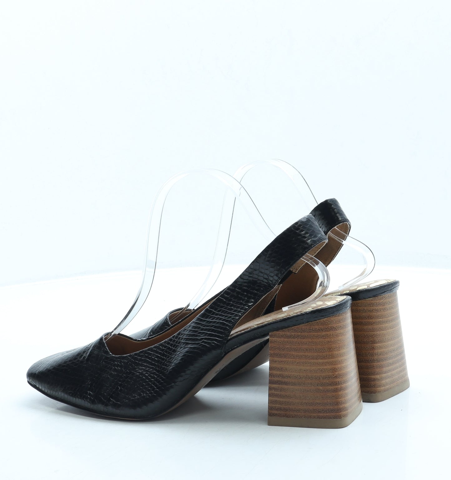 NEXT Womens Black Leather Slingback Heel UK 7 41 - Wide Fit