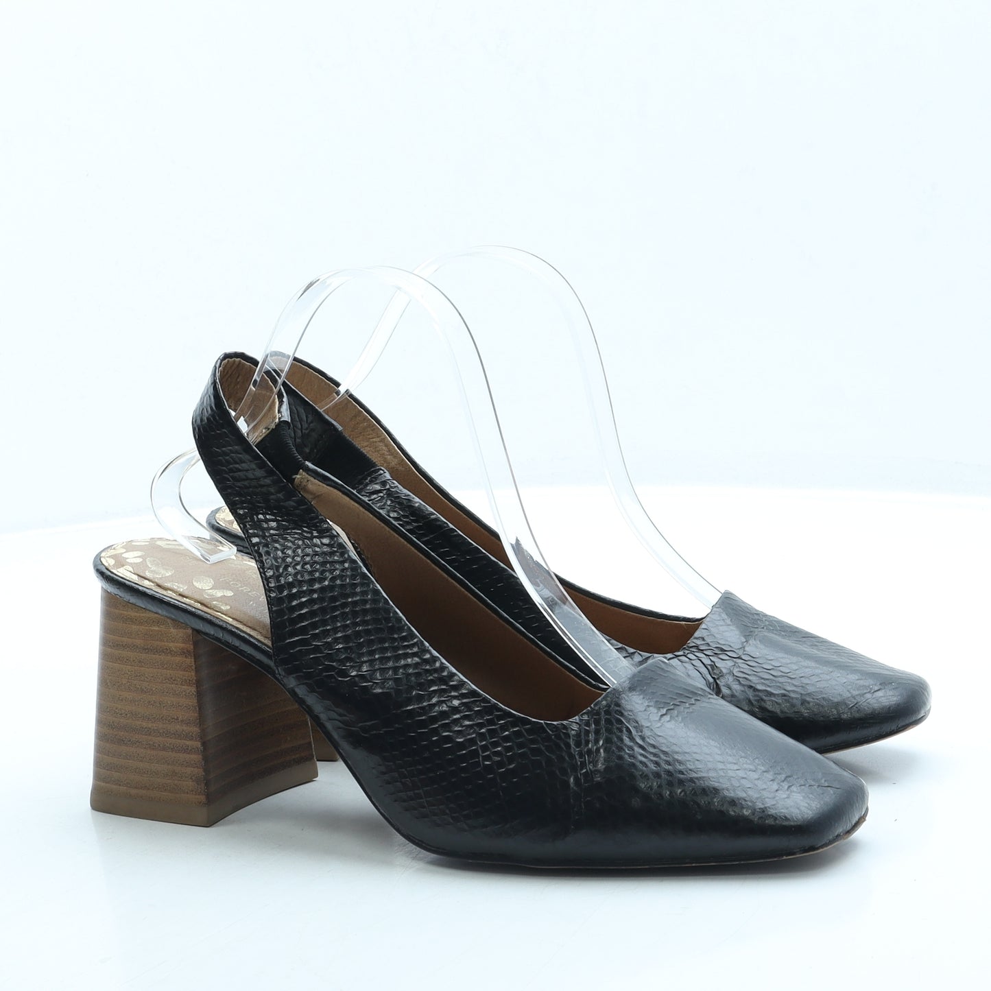 NEXT Womens Black Leather Slingback Heel UK 7 41 - Wide Fit