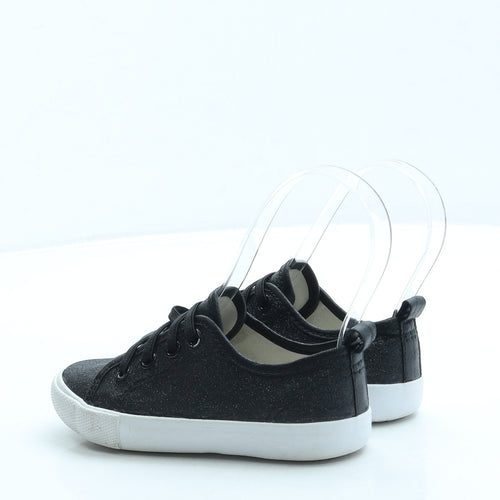 Preworn Girls Black Polyester Slip On Flat UK 8.5 26