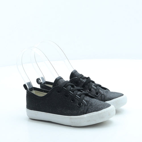 Preworn Girls Black Polyester Slip On Flat UK 8.5 26