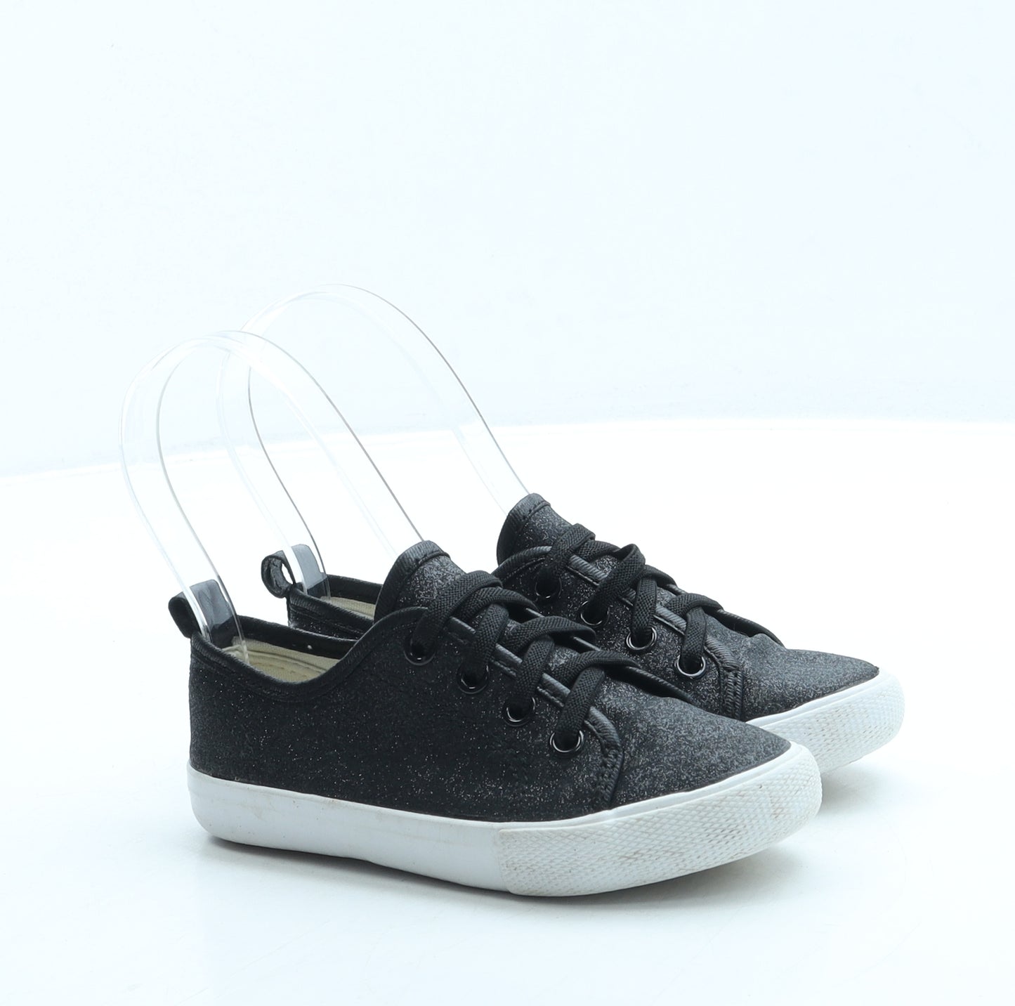 Preworn Girls Black Polyester Slip On Flat UK 8.5 26