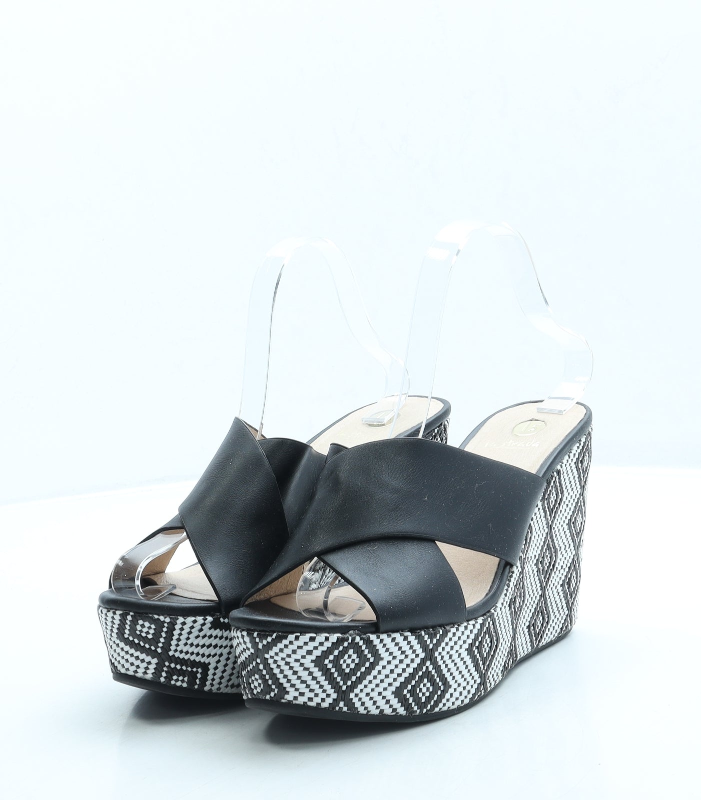 La Strada Womens Black Geometric Leather Platform Heel UK 6 39