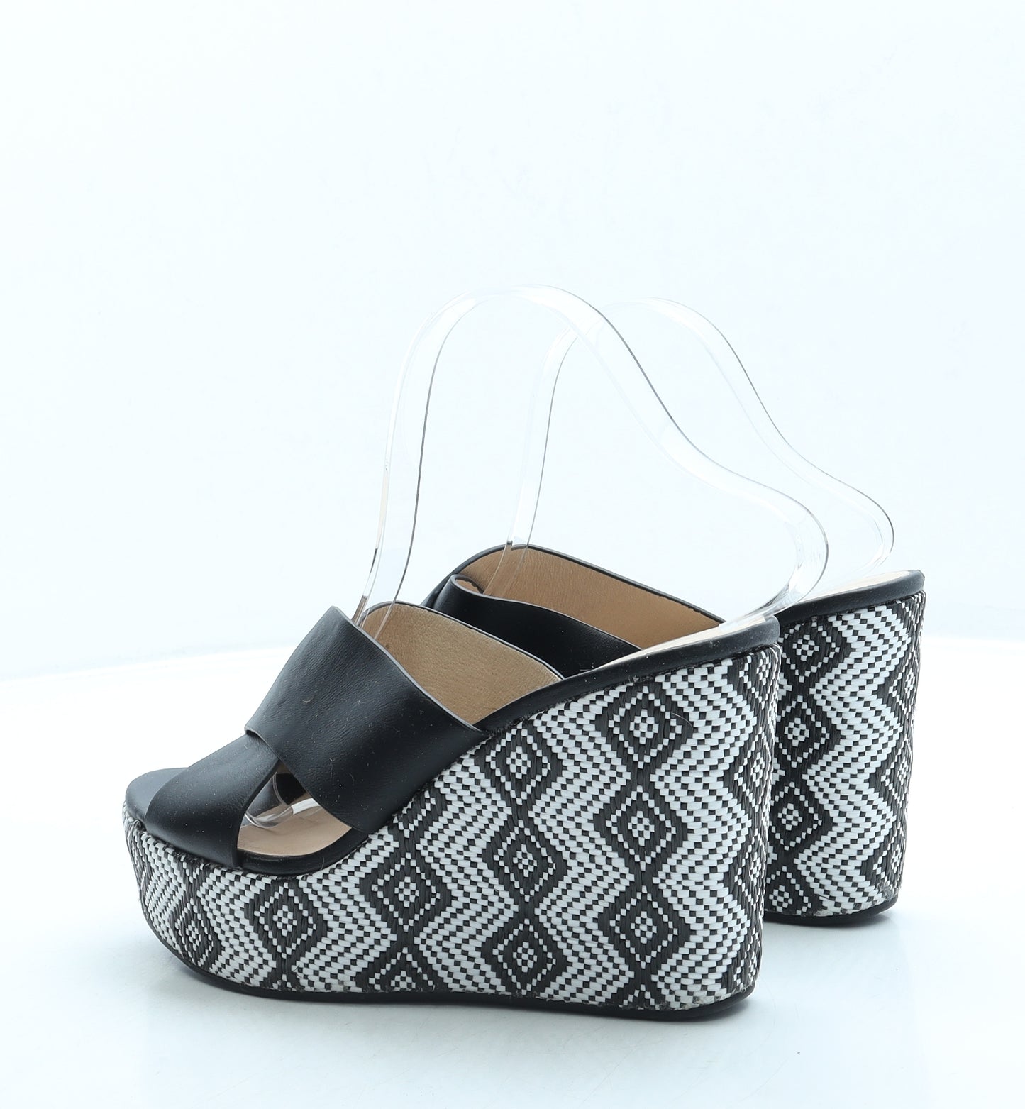 La Strada Womens Black Geometric Leather Platform Heel UK 6 39