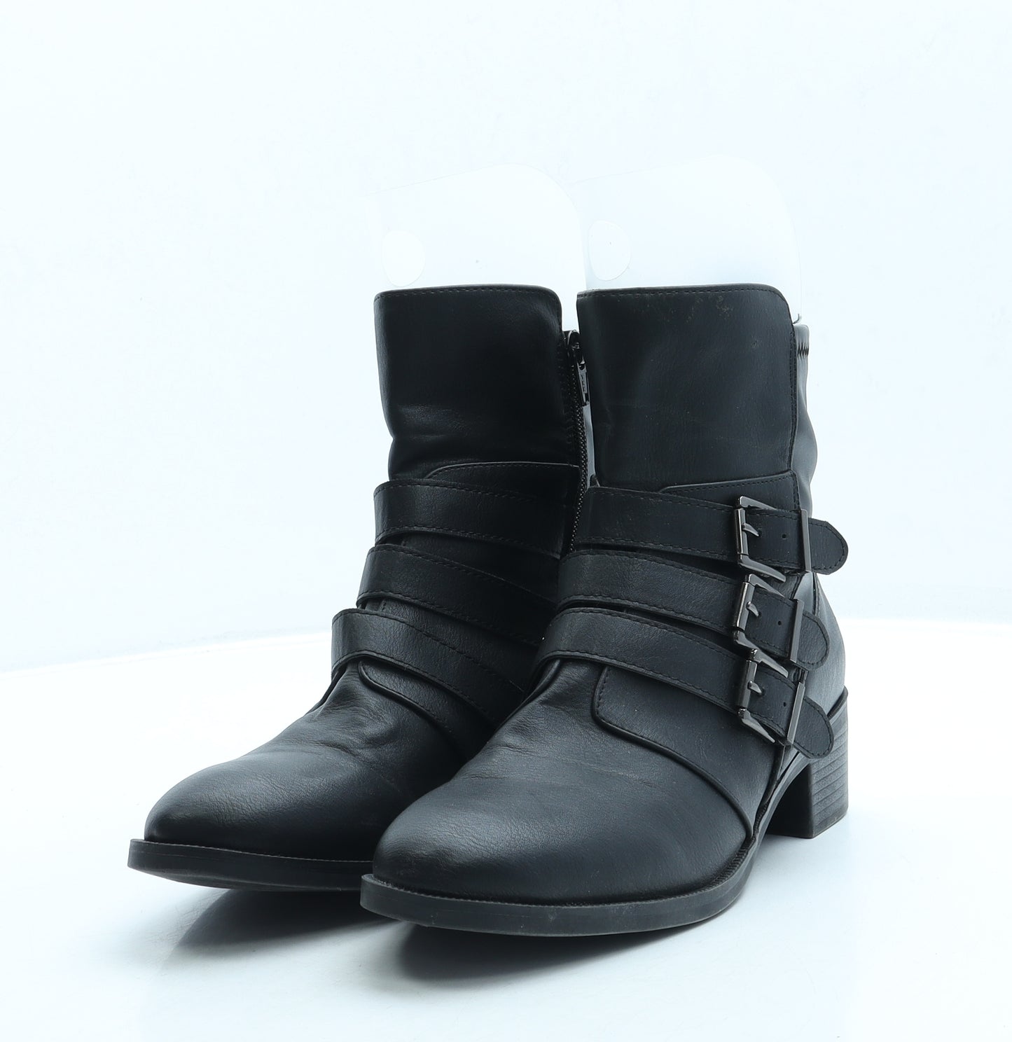 TU Womens Black Leather Biker Boot UK 6