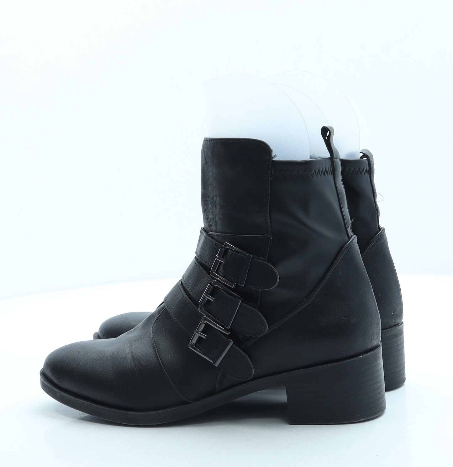 TU Womens Black Leather Biker Boot UK 6
