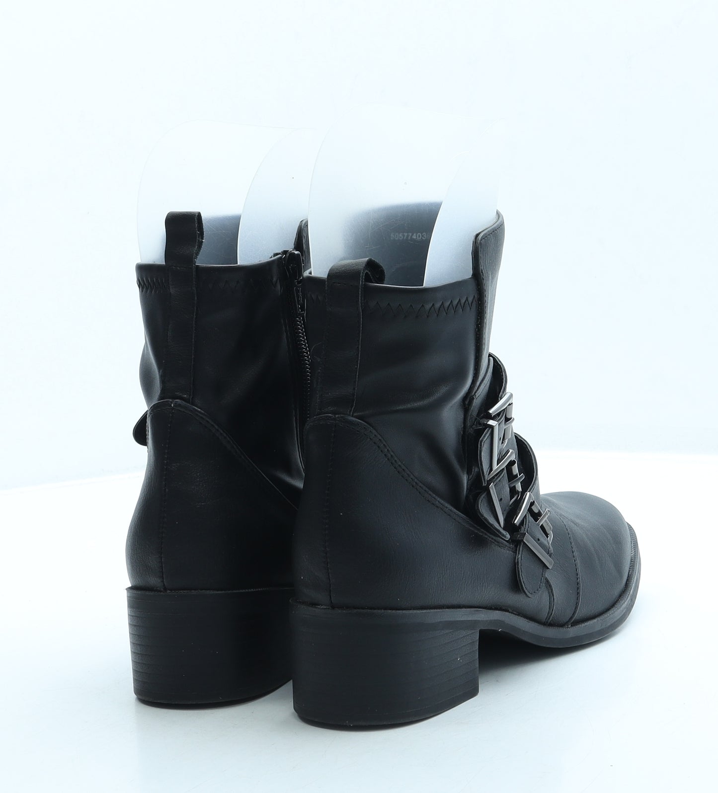 TU Womens Black Leather Biker Boot UK 6