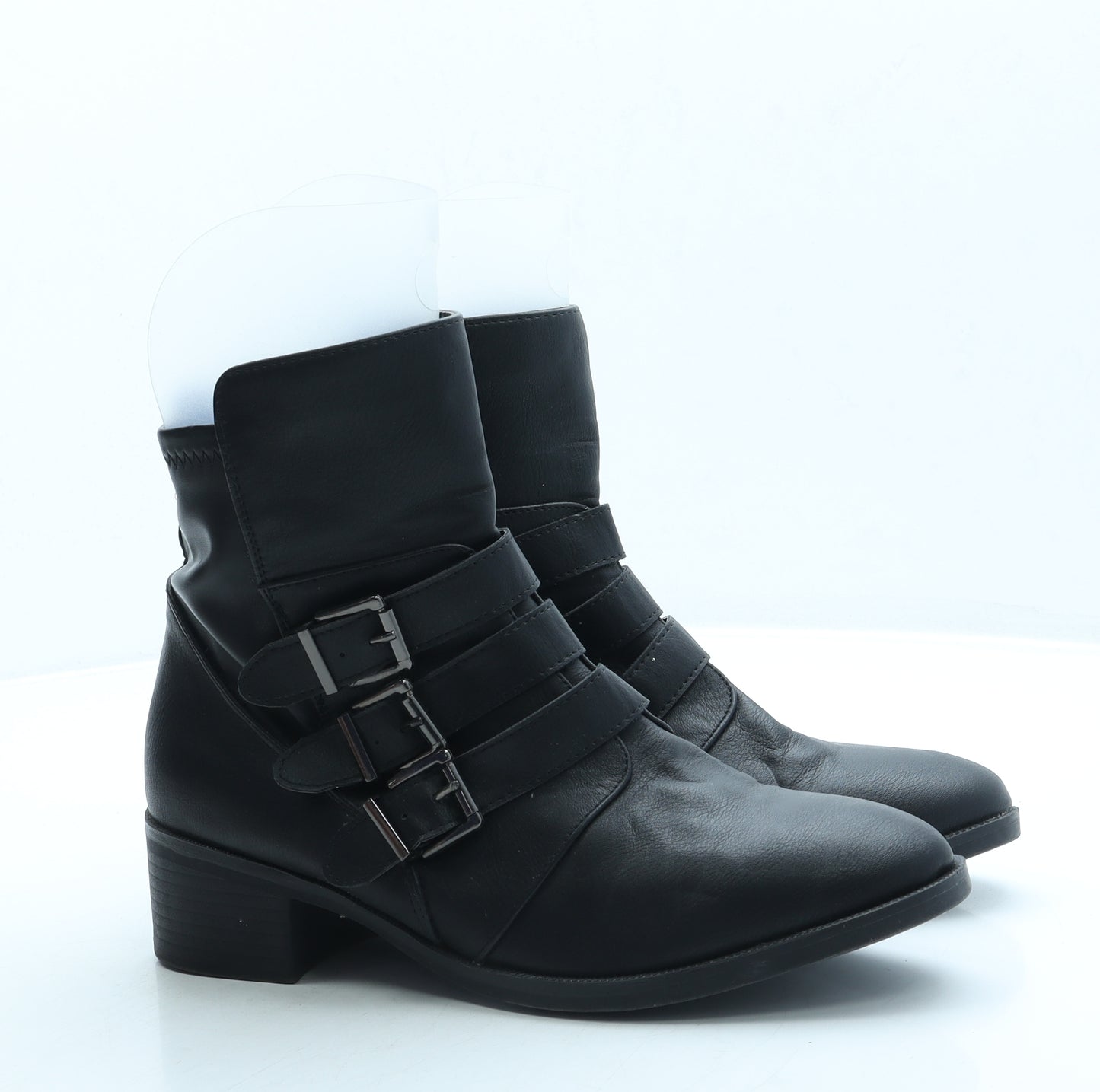 TU Womens Black Leather Biker Boot UK 6