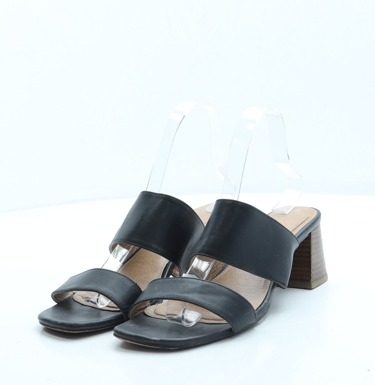 NEXT Womens Black Leather Strappy Heel UK 6 39 - Wide Fit