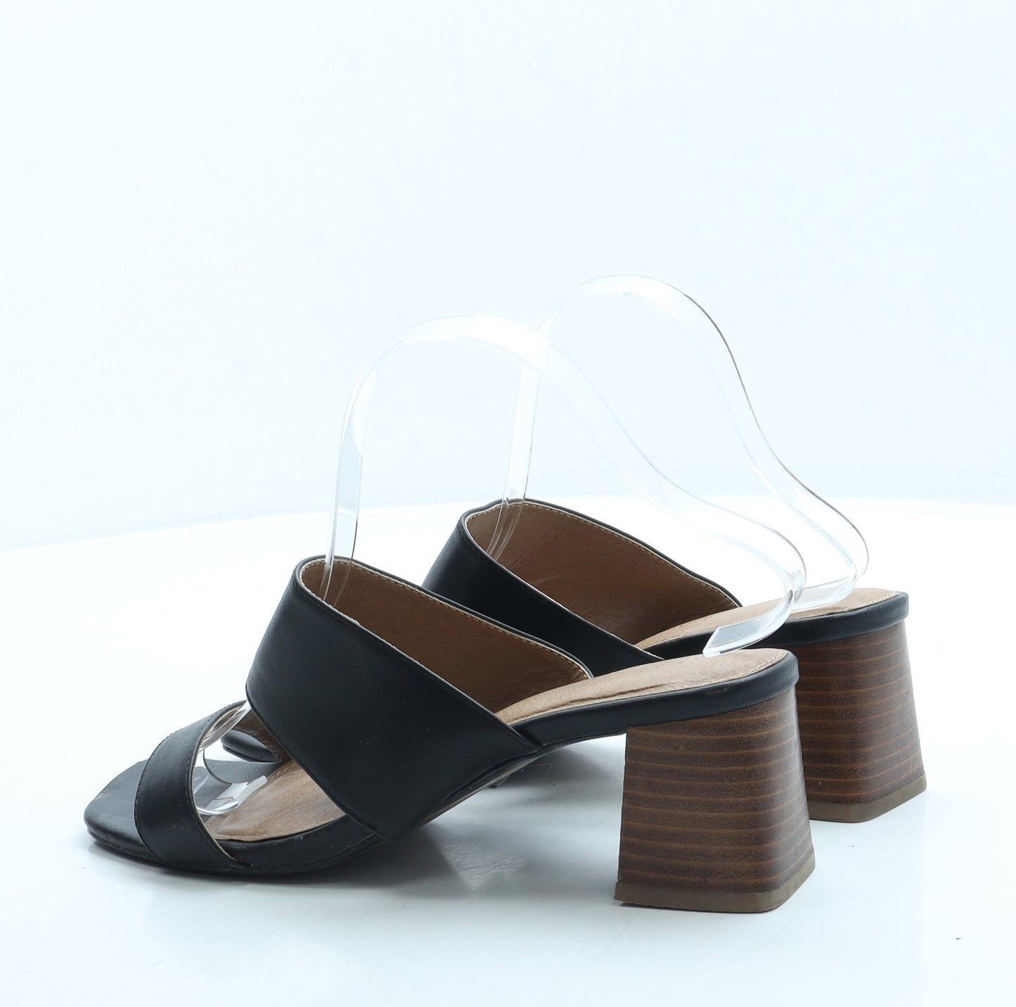 NEXT Womens Black Leather Strappy Heel UK 6 39 - Wide Fit