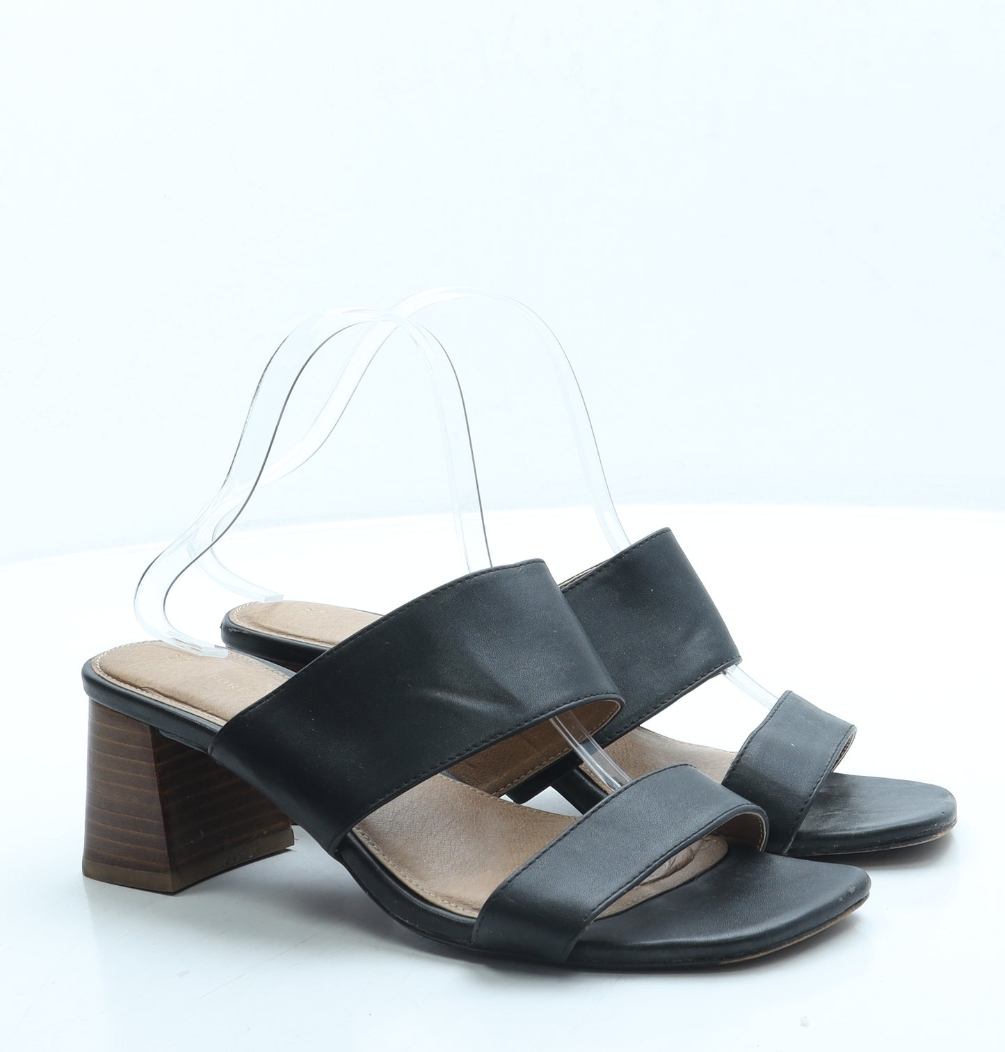 NEXT Womens Black Leather Strappy Heel UK 6 39 - Wide Fit
