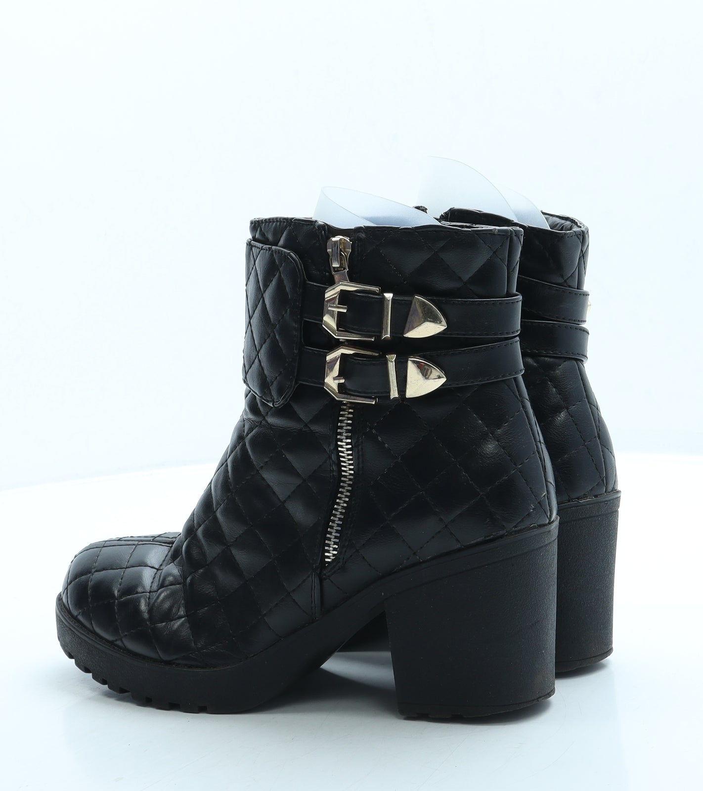 Preworn Womens Black Leather Biker Boot UK 7 40