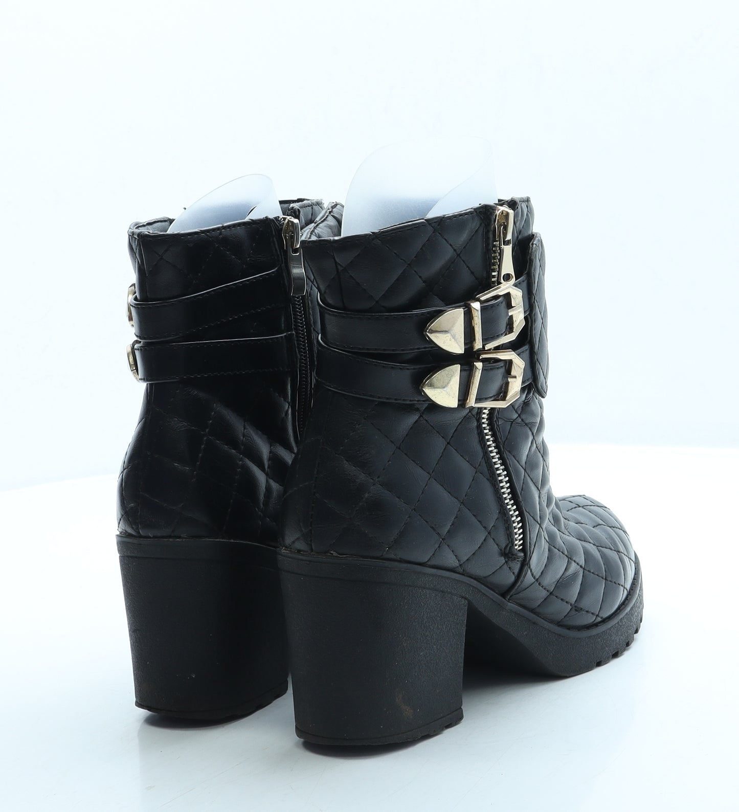 Preworn Womens Black Leather Biker Boot UK 7 40