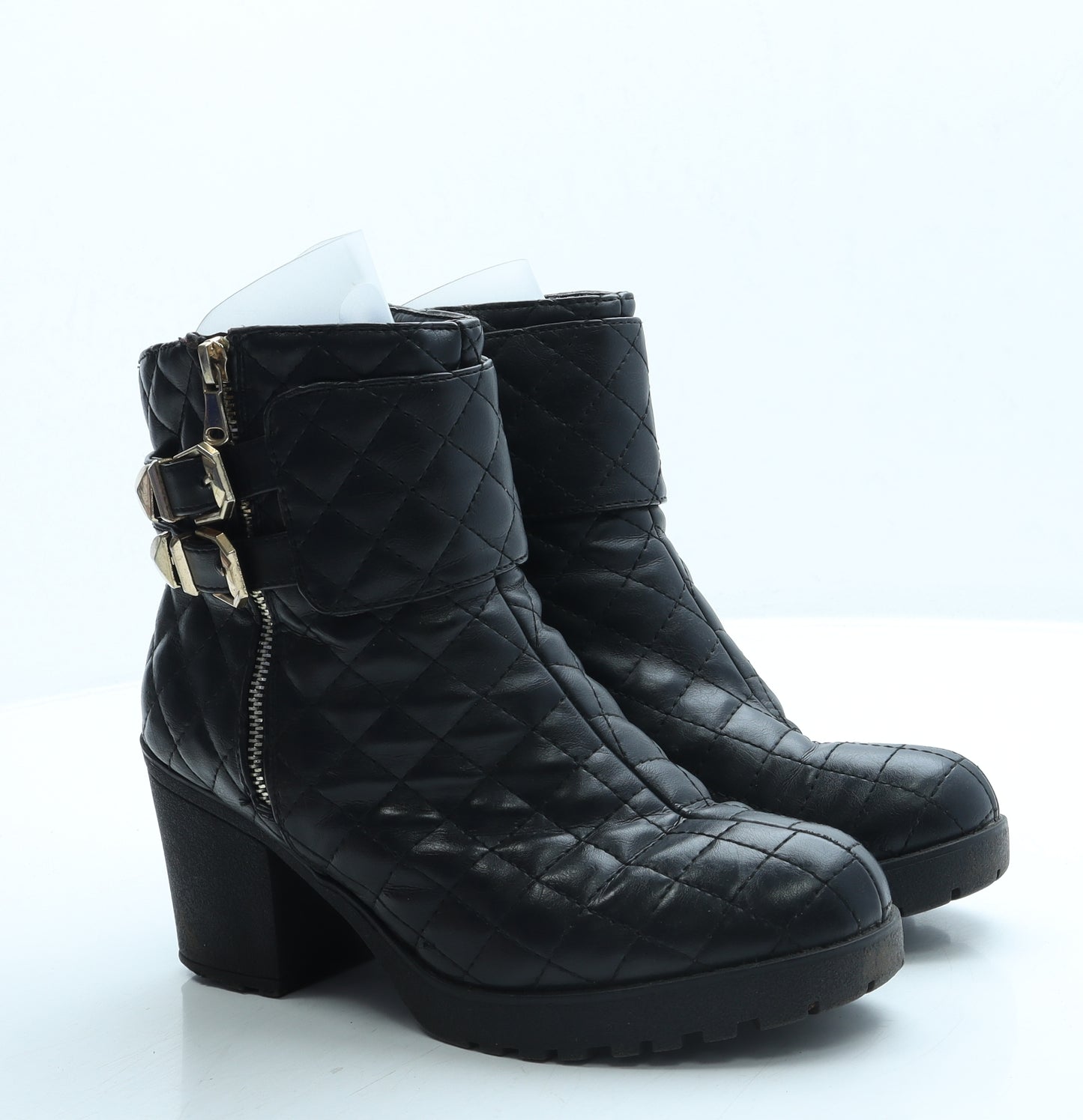 Preworn Womens Black Leather Biker Boot UK 7 40