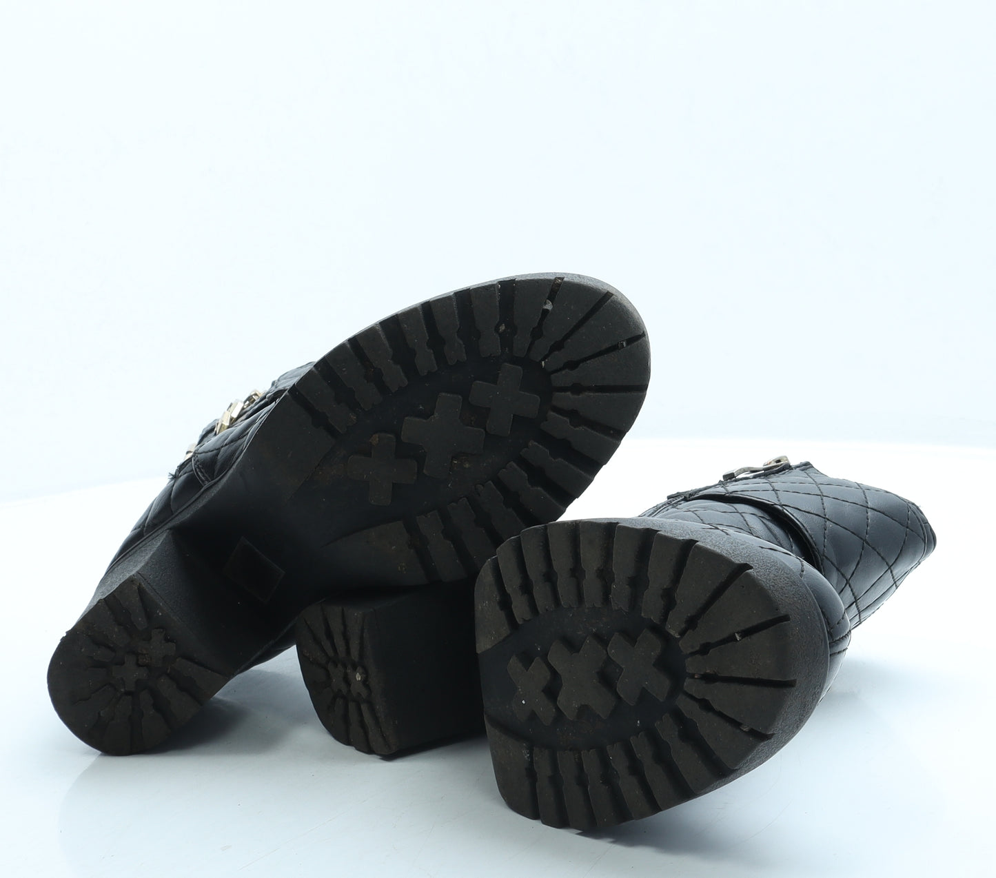 Preworn Womens Black Leather Biker Boot UK 7 40