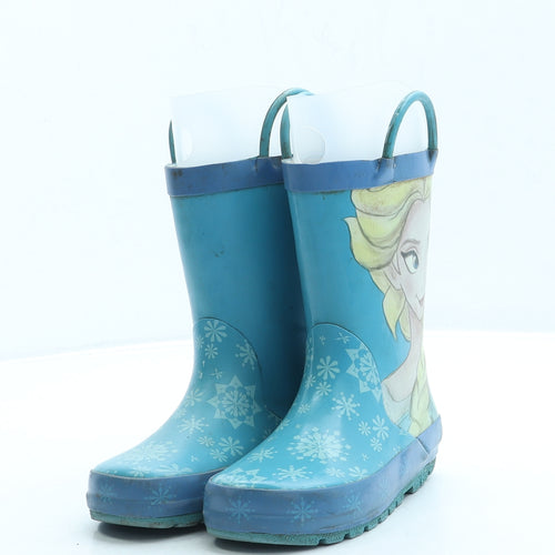 Preworn Girls Blue Rubber Wellies Boot UK 8 - Frozen