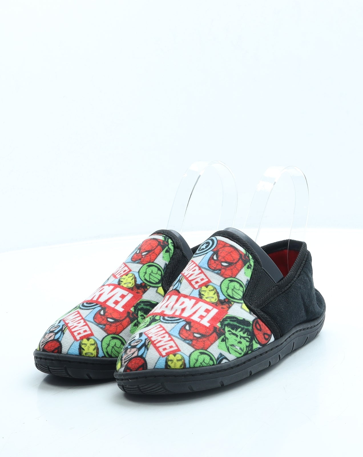 Nutmeg Boys Black Geometric Polyester Slip On Slipper UK 2 34 - Marvel