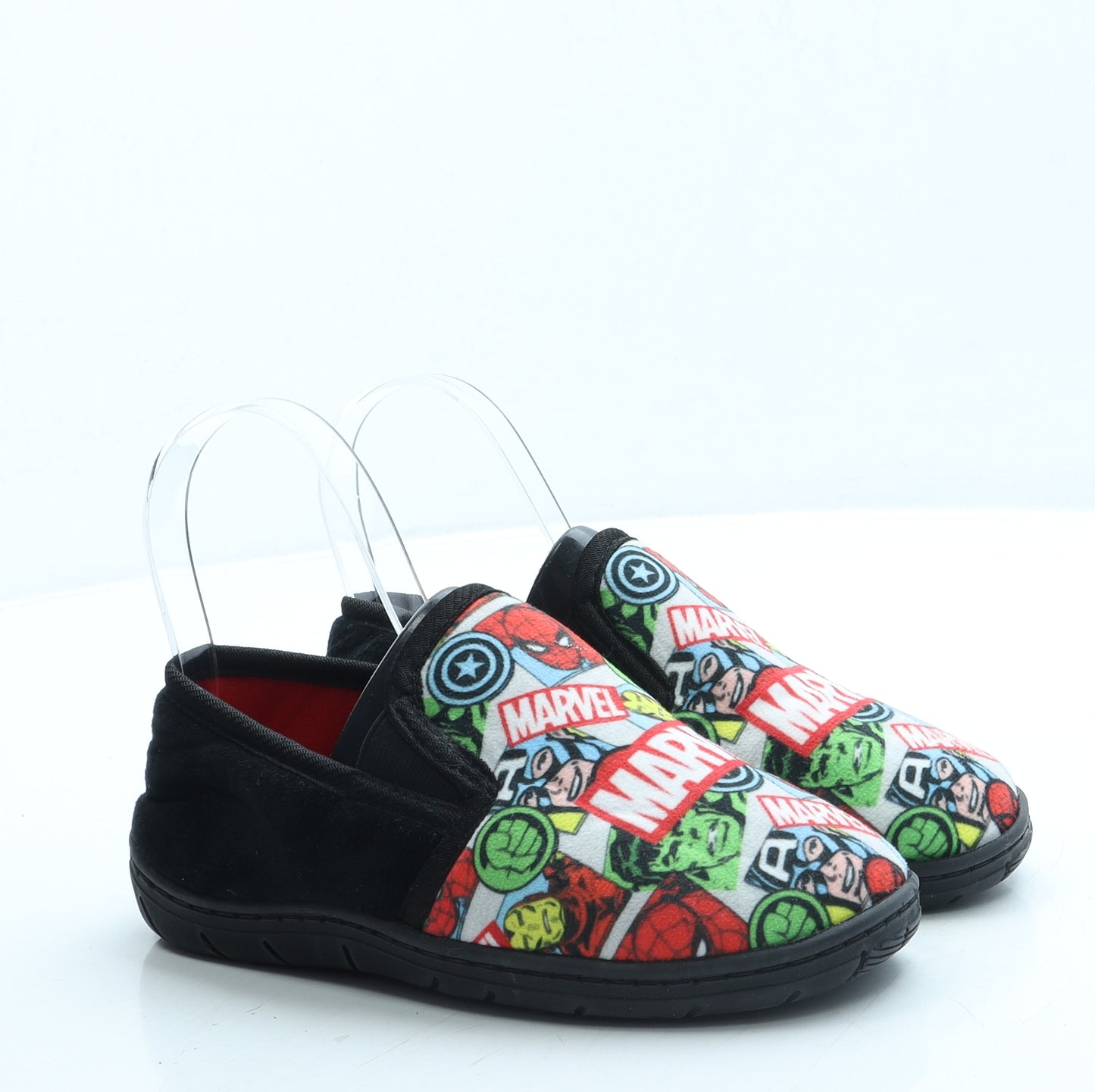 Nutmeg Boys Black Geometric Polyester Slip On Slipper UK 2 34 - Marvel