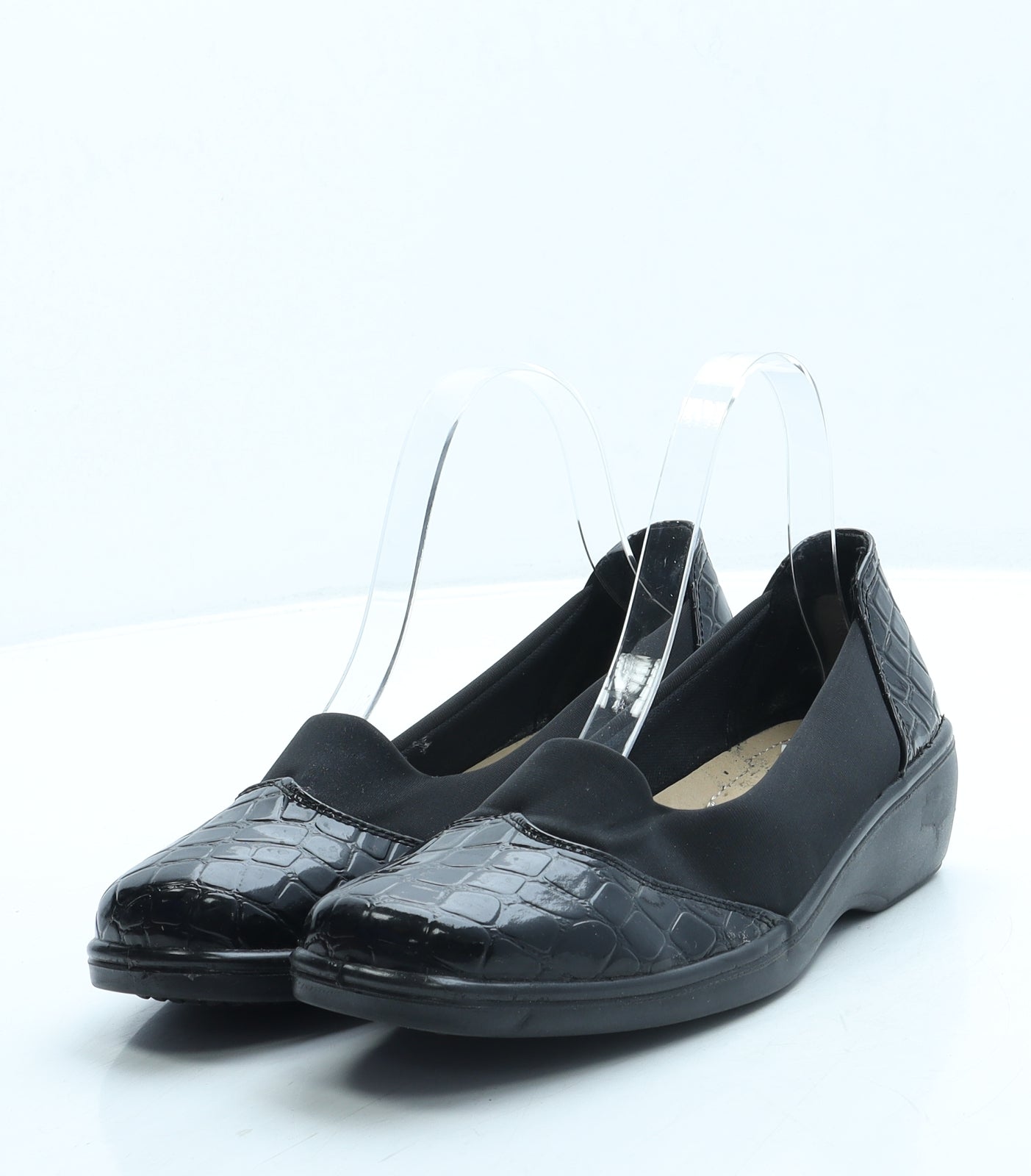 Preworn Womens Black Animal Print Polyester Slip On Flat UK 4