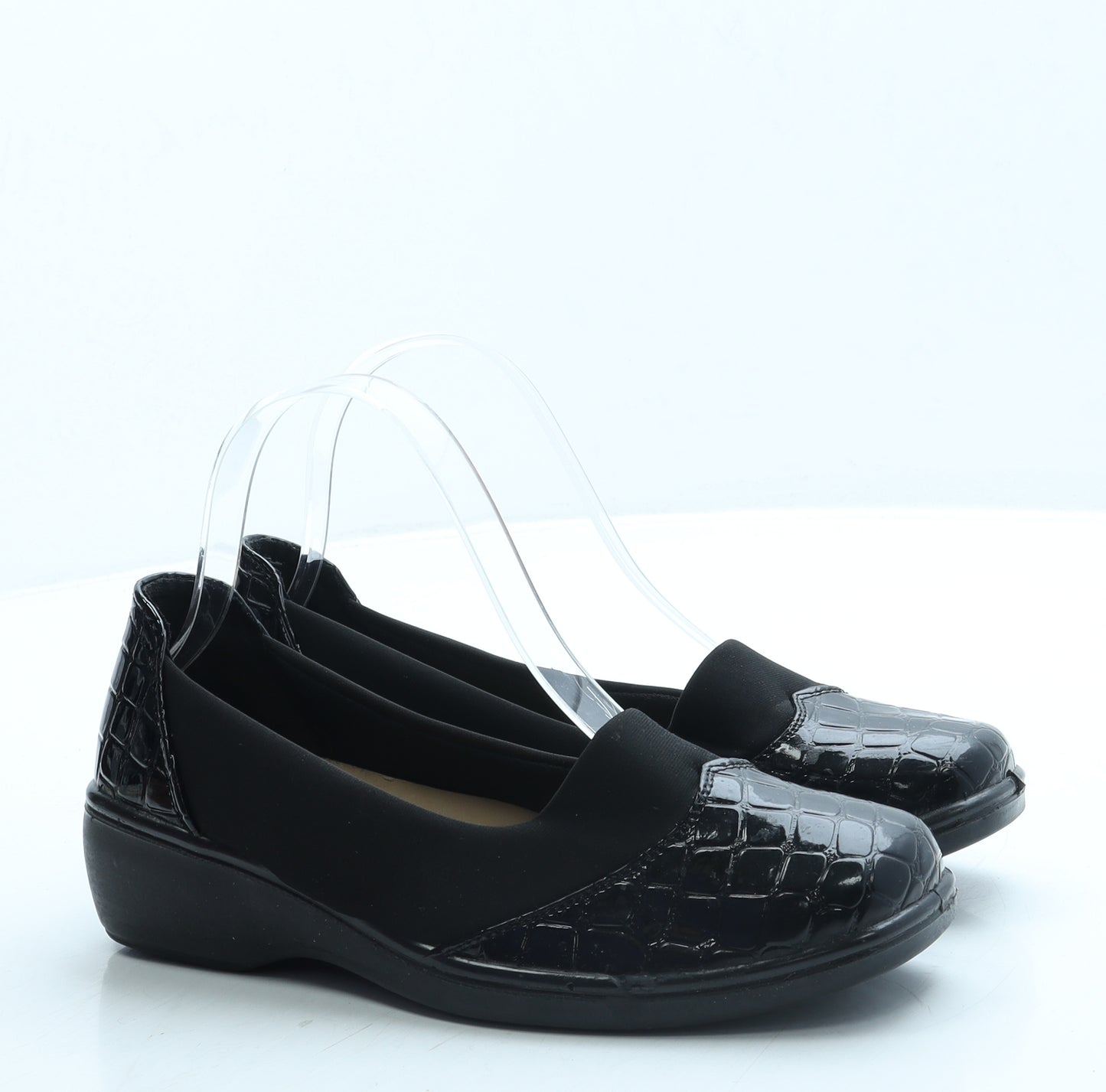 Preworn Womens Black Animal Print Polyester Slip On Flat UK 4