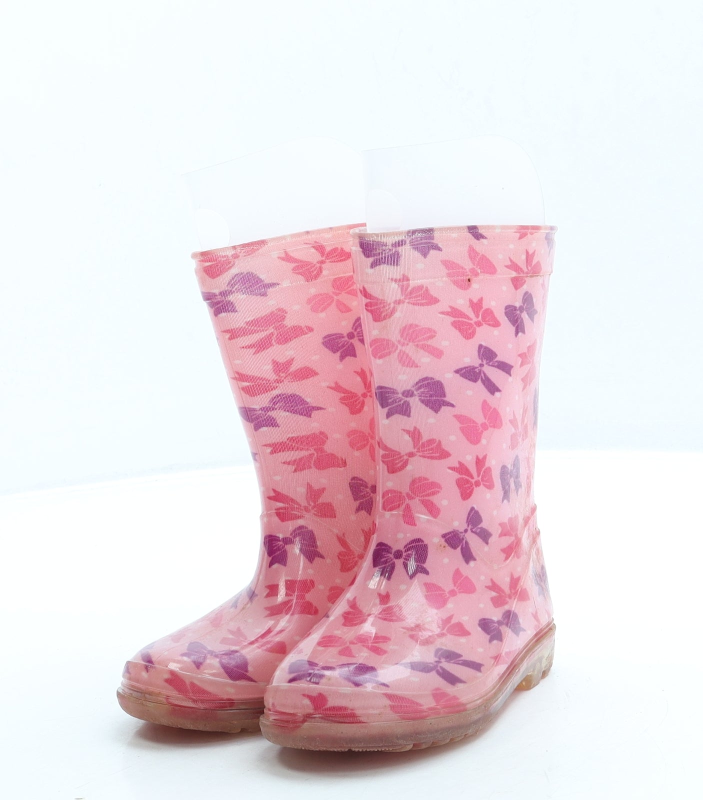Preworn Girls Pink Geometric Rubber Wellies Boot UK 7