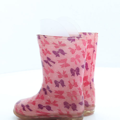 Preworn Girls Pink Geometric Rubber Wellies Boot UK 7