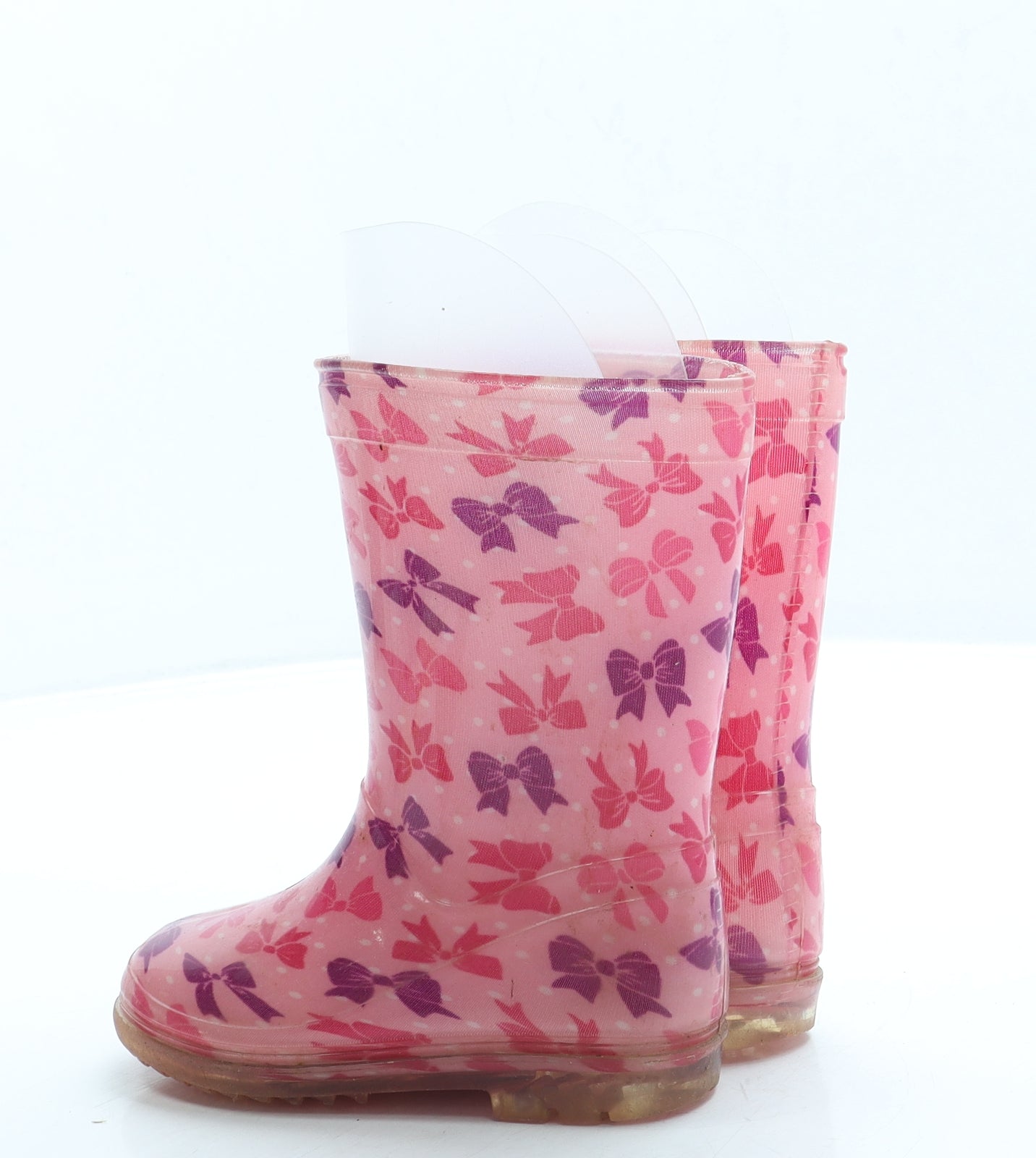 Preworn Girls Pink Geometric Rubber Wellies Boot UK 7