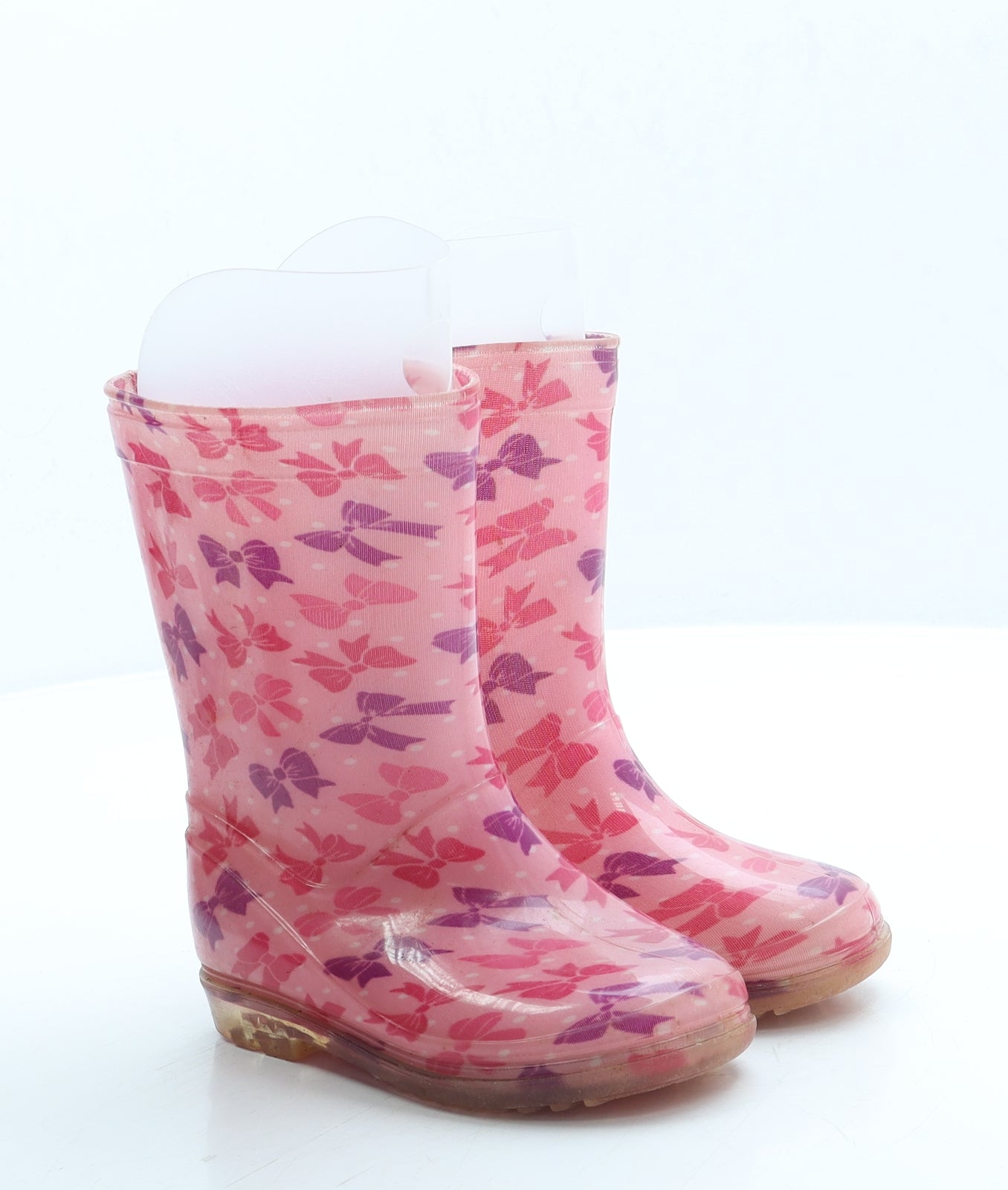 Preworn Girls Pink Geometric Rubber Wellies Boot UK 7
