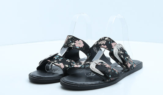 Atmosphere Womens Black Floral Leather Slip On Flat UK 7 40