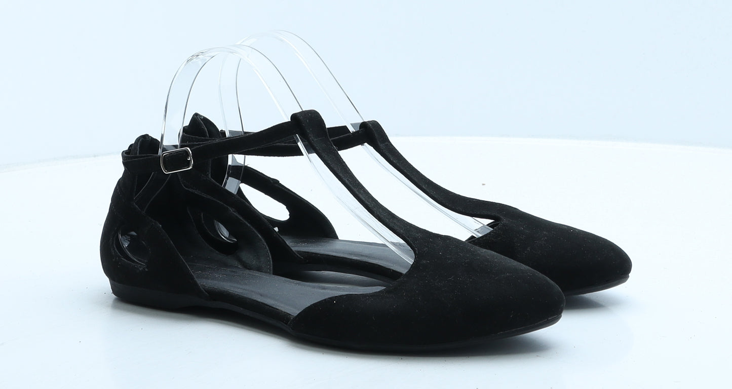 New Look Womens Black Suede Strappy Flat UK 7 40