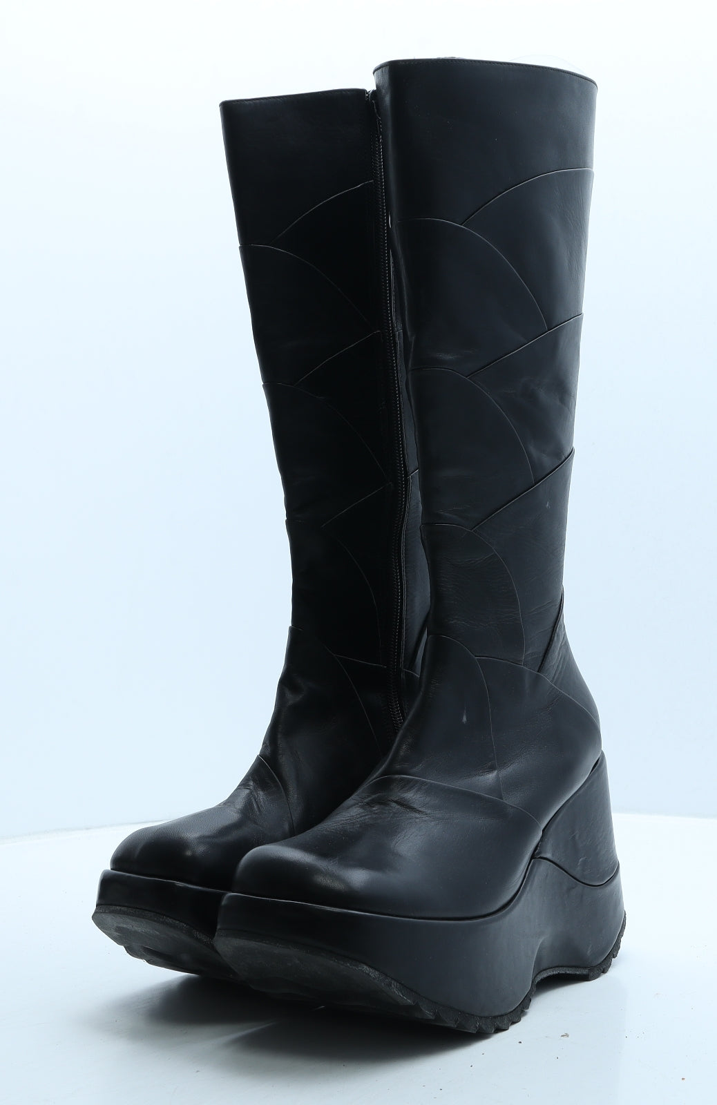 Preworn Womens Black Leather Platform Boot UK 7 40