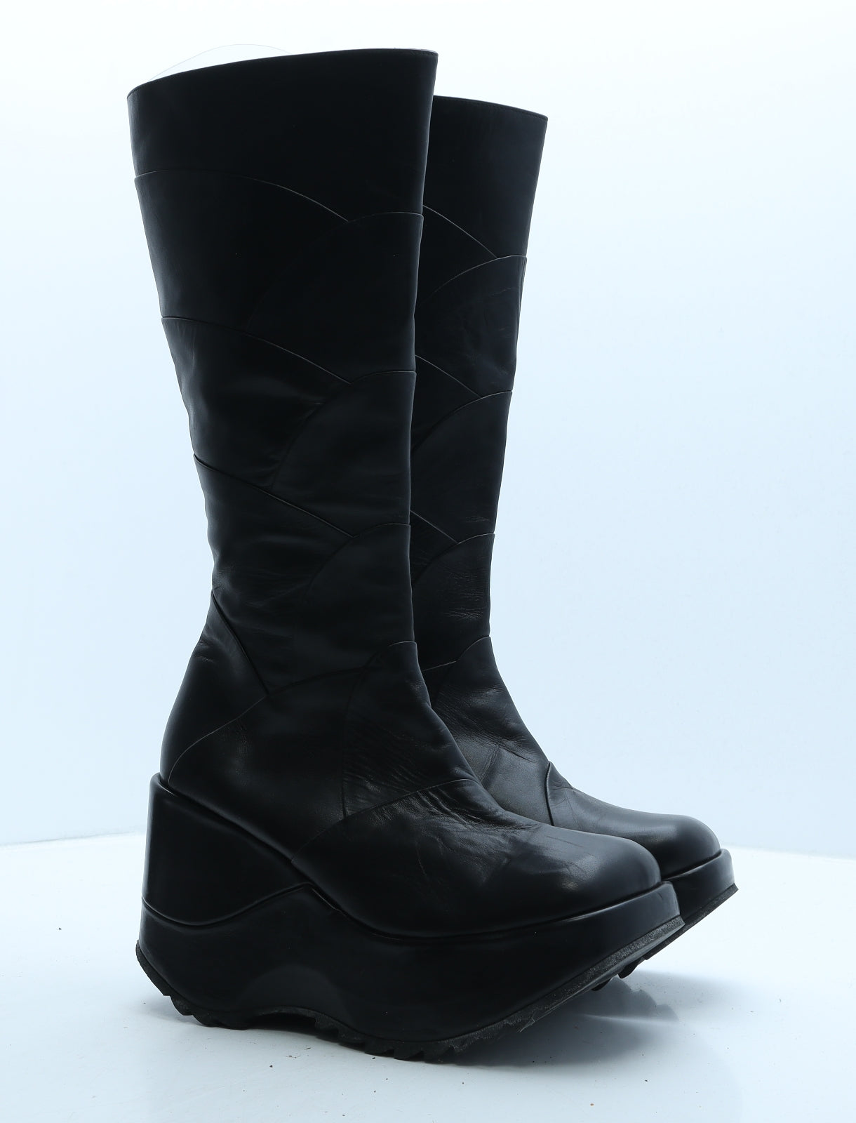 Preworn Womens Black Leather Platform Boot UK 7 40