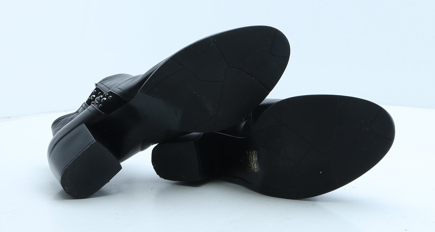 Preworn Womens Black Leather Bootie Boot UK 6 39