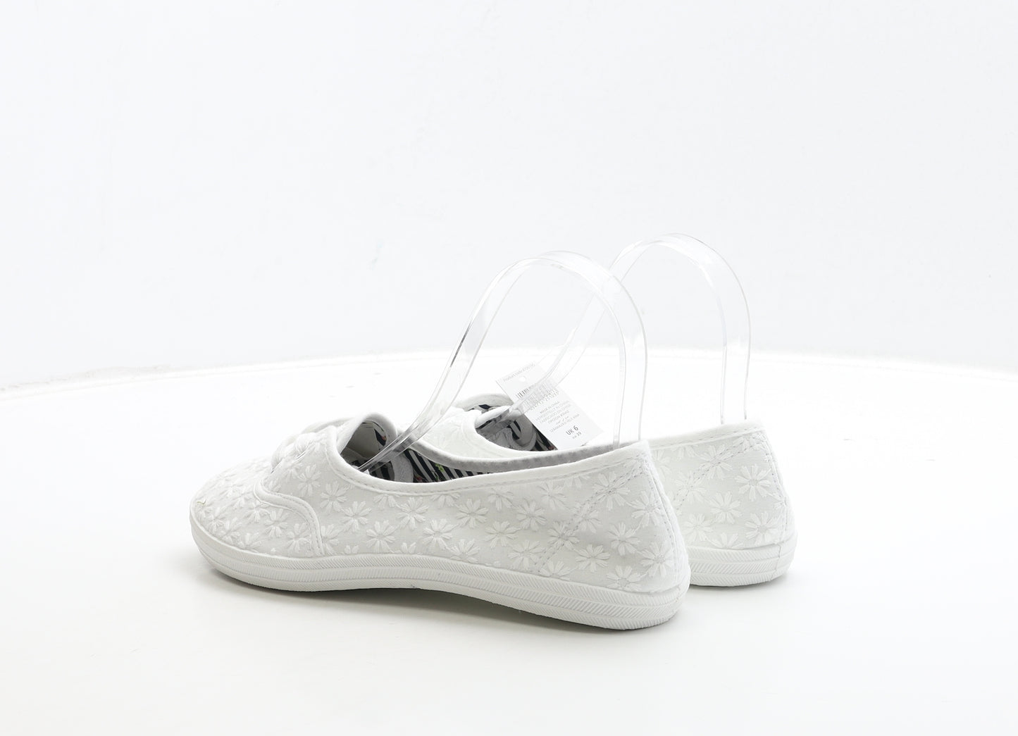 Peacocks Womens White Floral Fabric Boat Shoe Flat UK 6 39