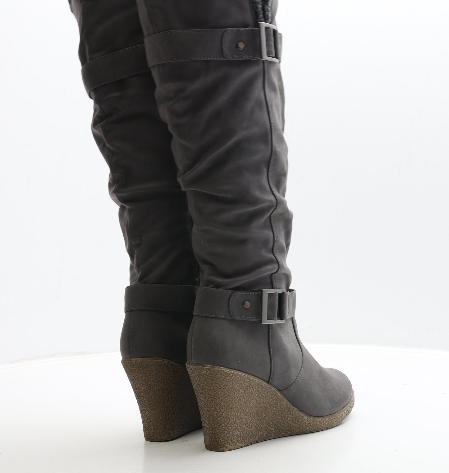 Preworn Womens Grey Leather Bootie Boot UK 3 36