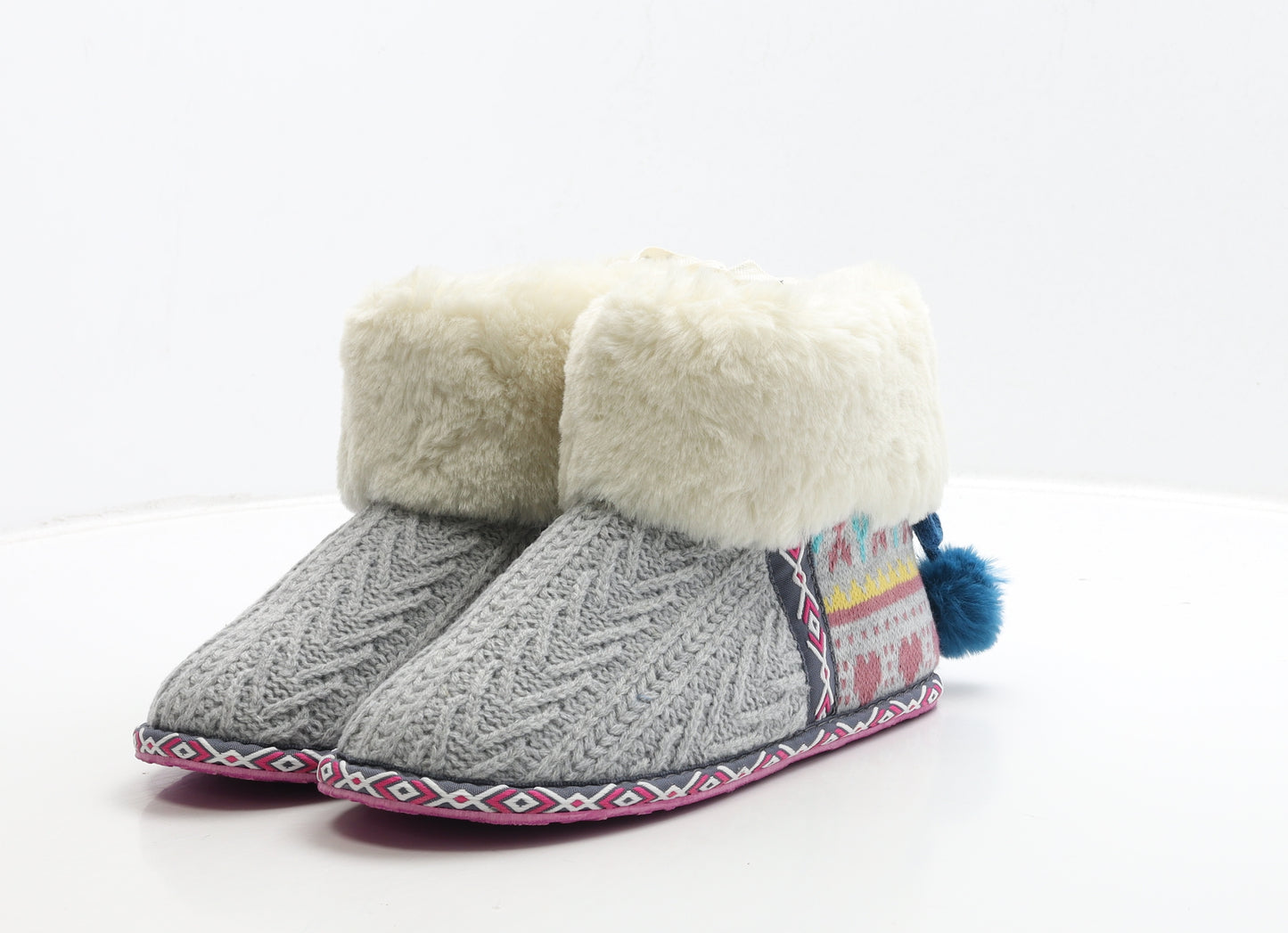 White Stuff Womens Grey Geometric Polyester Bootie Slipper UK