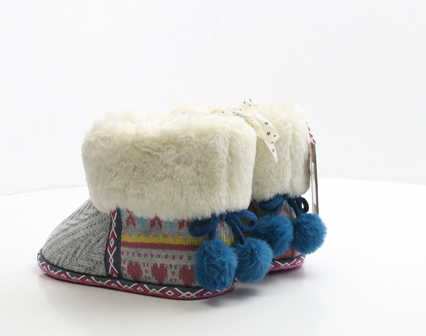 White Stuff Womens Grey Geometric Polyester Bootie Slipper UK