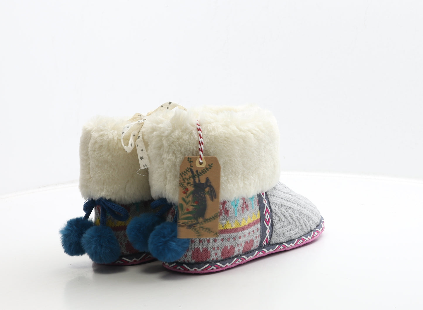 White Stuff Womens Grey Geometric Polyester Bootie Slipper UK