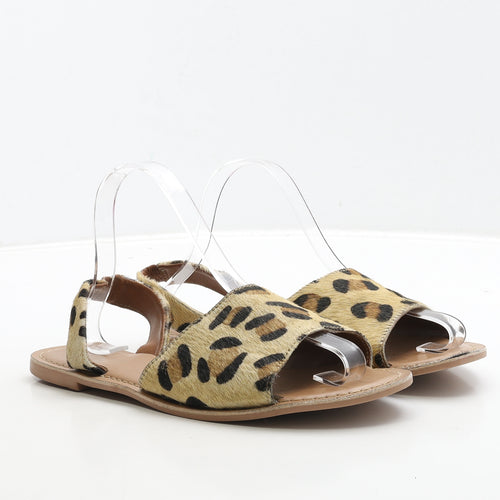 Preworn Womens Brown Animal Print Polyester Slingback Sandal UK 7 40 - Leopard Print