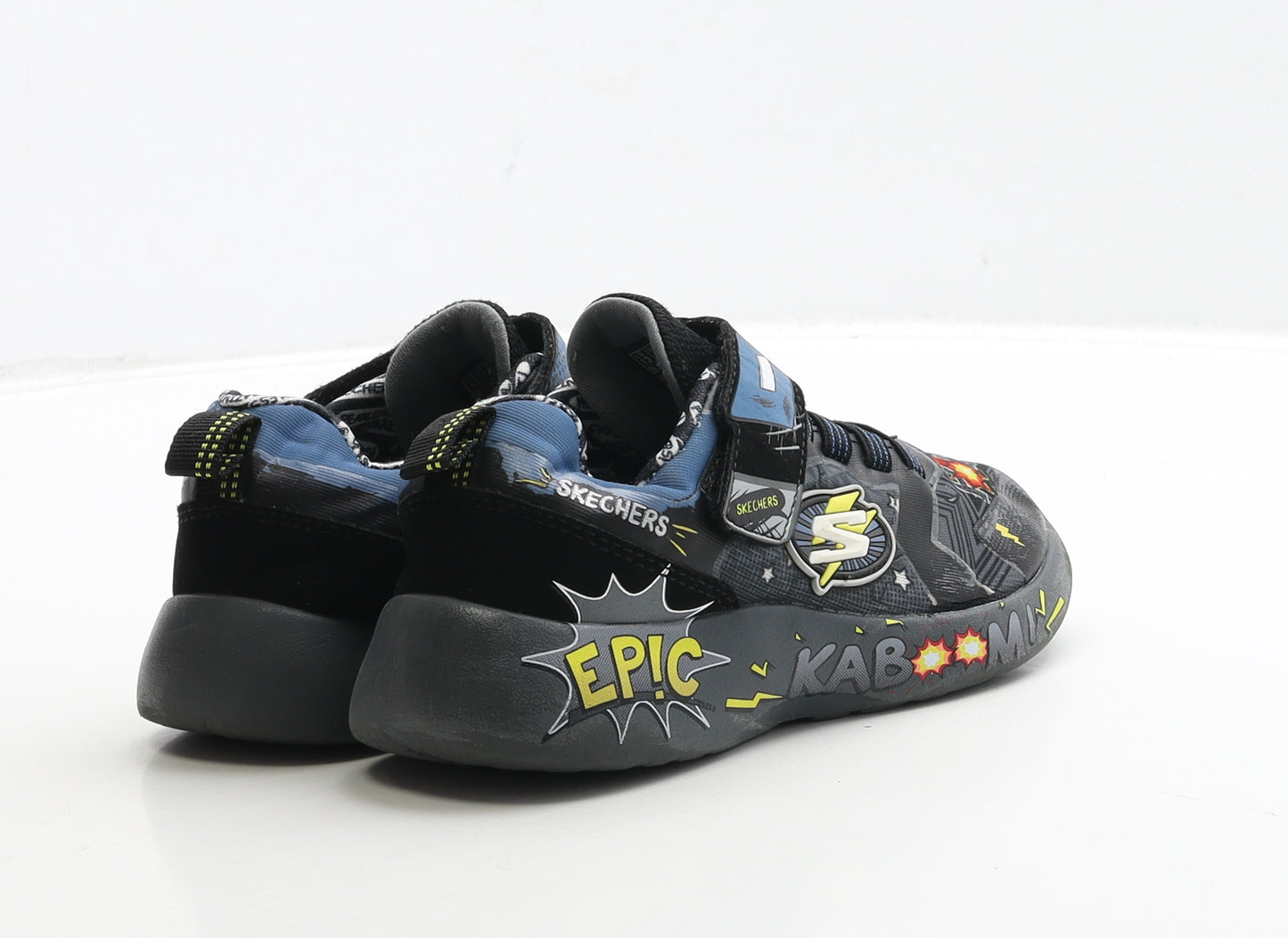 Skechers Boys Black Geometric Polyester Trainer UK 12 30 - Super Hero