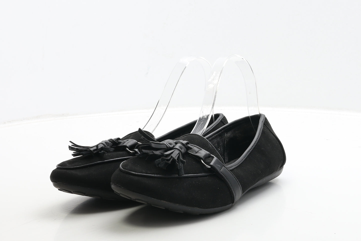 Evans Womens Black Suede Loafer Flat UK 6 - Wide Fit