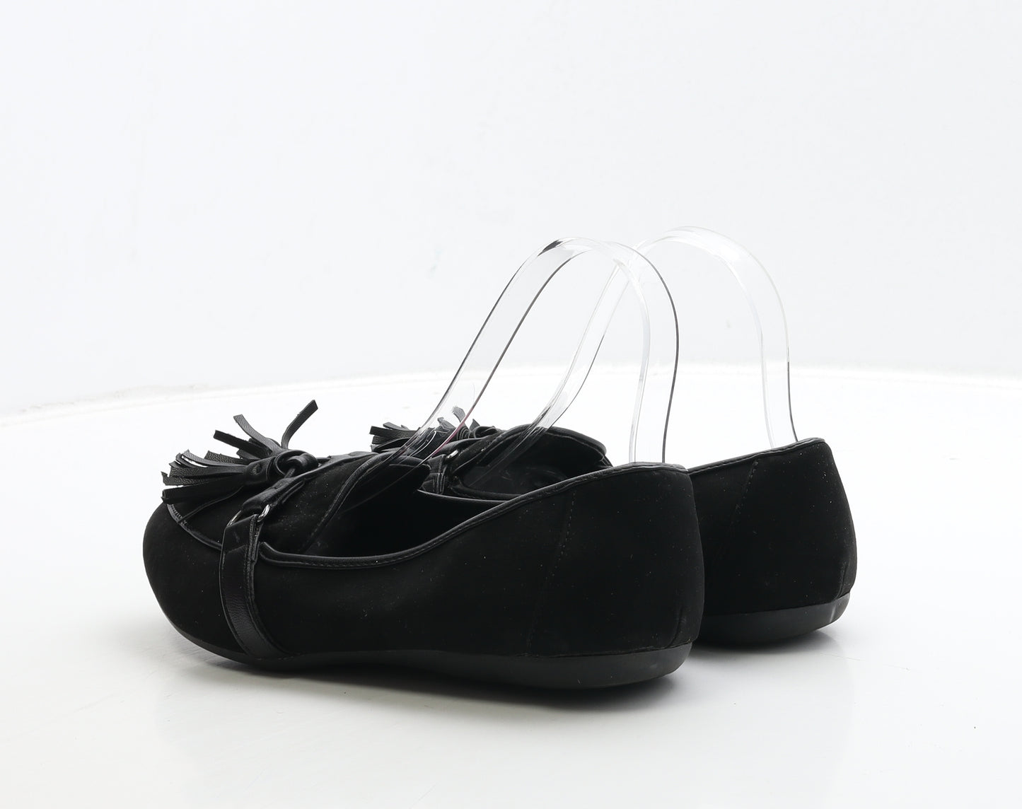 Evans Womens Black Suede Loafer Flat UK 6 - Wide Fit